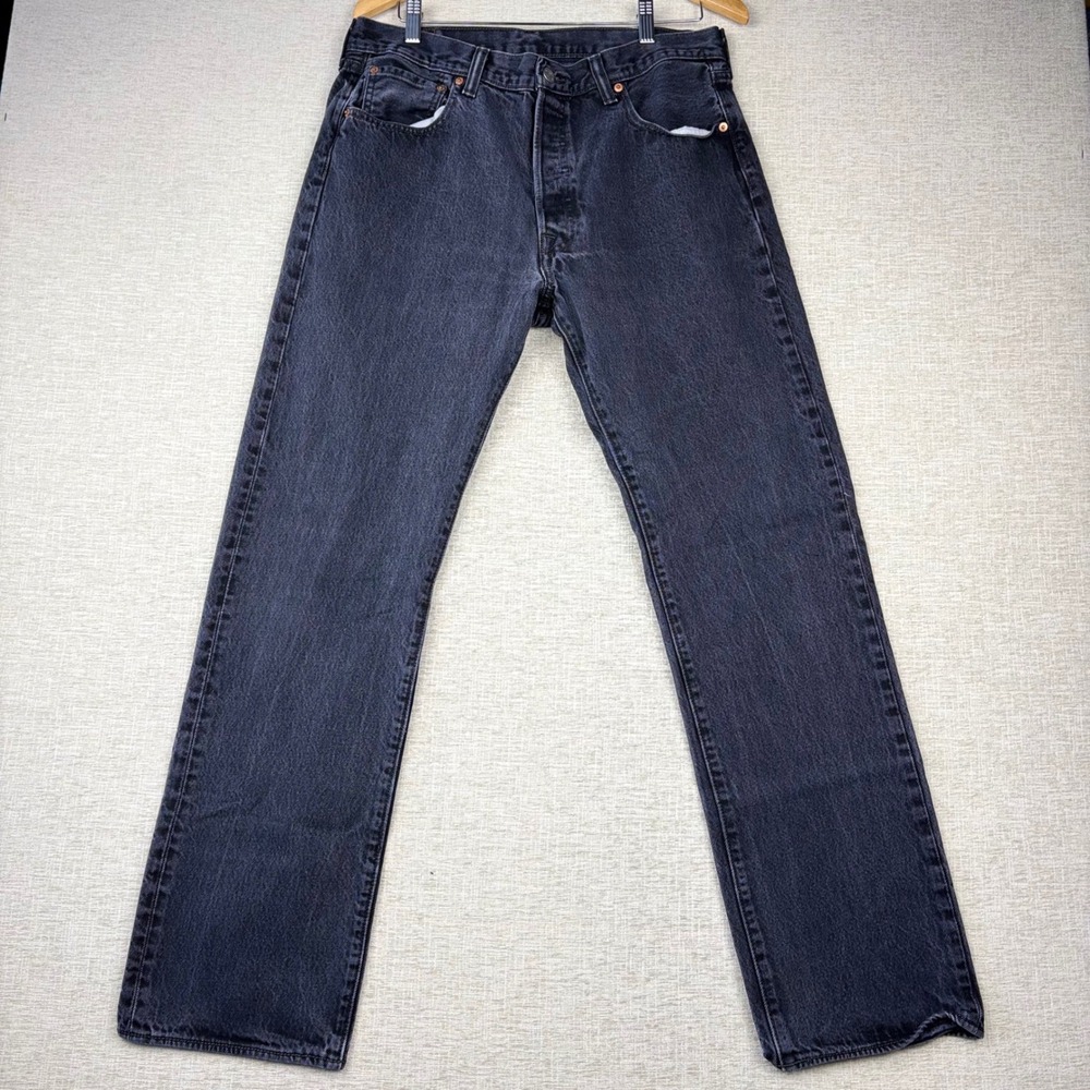 Levis 501 Mens 36x34 Original Fit Jeans Faded Black Straight Leg Denim Pants